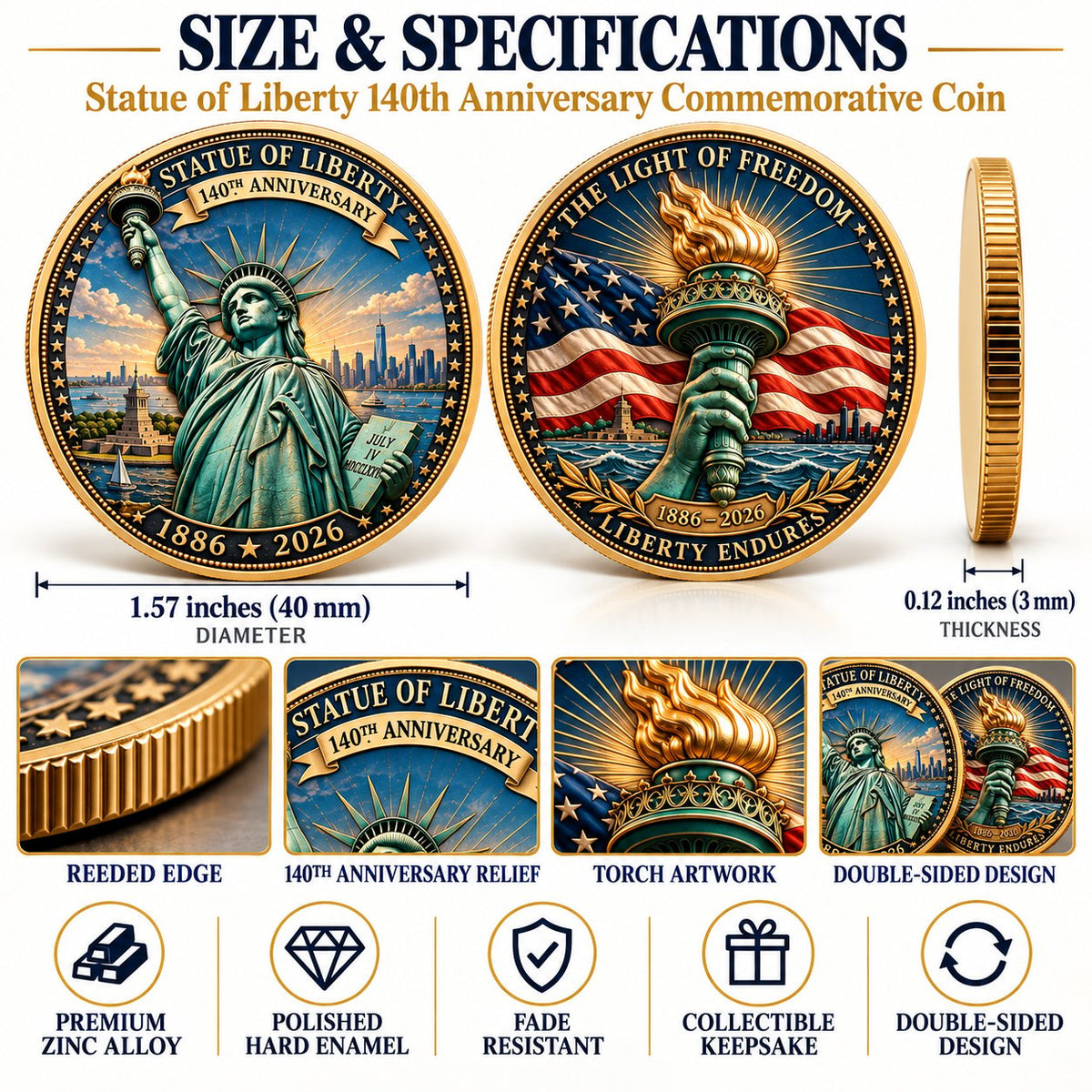 ๐ฝ Statue of Liberty 140th Anniversary Commemorative Coin | 1886โ2026 American Heritage Keepsake ๐บ๐ธ
