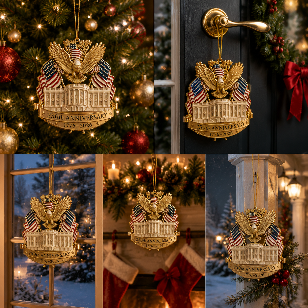 🔥Last 30pcs✨⏰ Limited anniversary edition✨49% OFF!🔥250th Anniversary Gold Eagle White House Christmas Tree Ornament