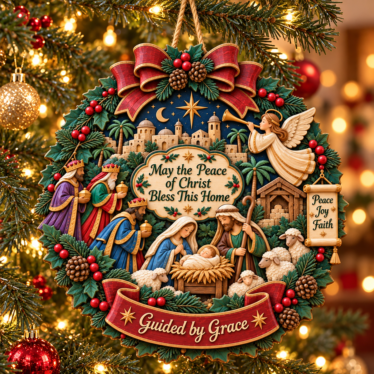 Wooden Fence Decoration with Nativity Scene