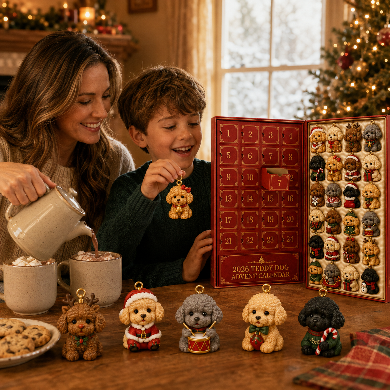 ❤️🎄🐶 2026 Teddy Dog Christmas Advent Calendar – 24-Day Toy Poodle Ornament Blind Box Gift Set