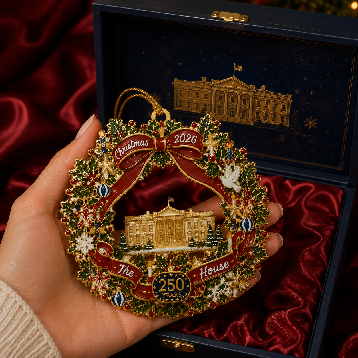 🔥Last 50pcs✨⏰ Limited anniversary edition✨49% OFF! 🔥White House Scene Christmas Wreath Commemorative Ornament