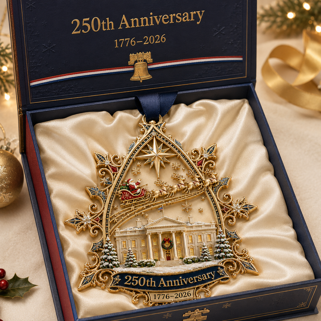 ✨250th Anniversary: Santa Flying Over the White House on a Snowy Night