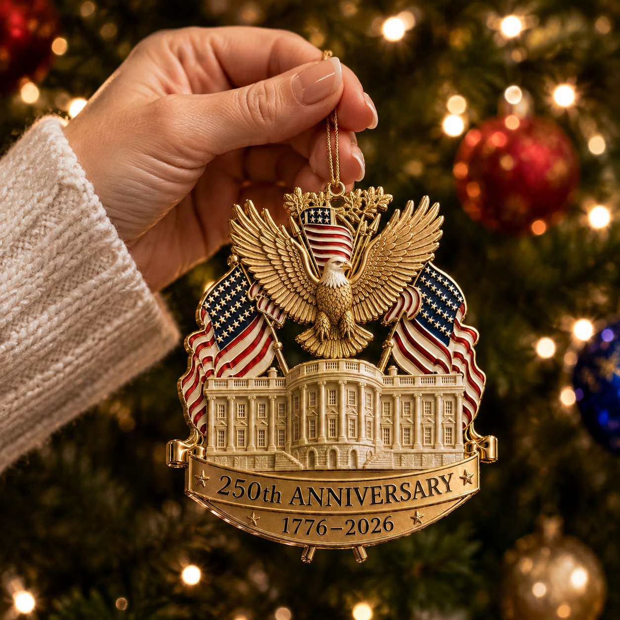🔥Last 30pcs✨⏰ Limited anniversary edition✨49% OFF!🔥250th Anniversary Gold Eagle White House Christmas Tree Ornament
