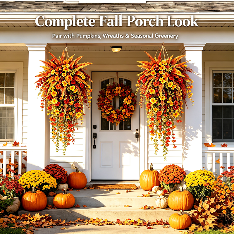 UV‑resistant artificial Boston fern plant, realistic large outdoor hanging autumn faux plant🍂 - image 1