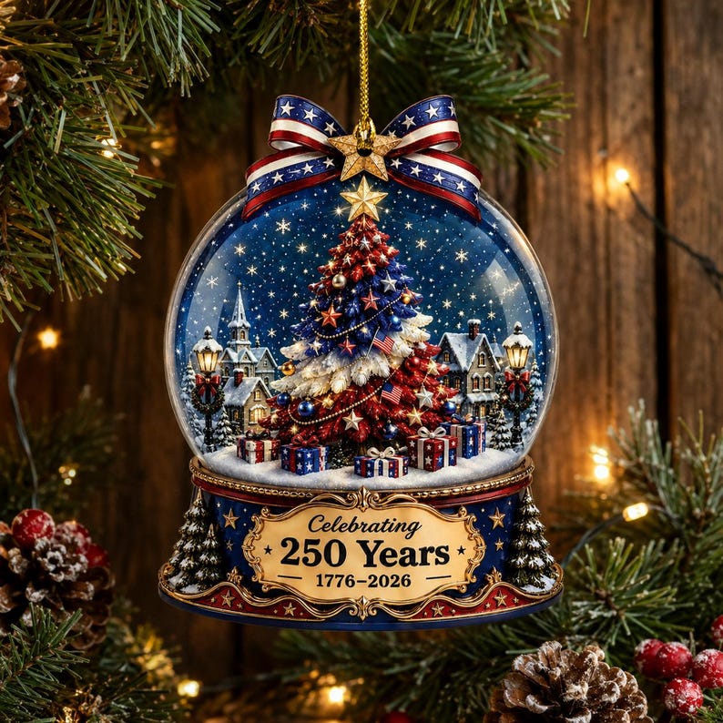 ⏰LIMITED TIME 49% OFF!🔥🎄 US 250th Anniversary Christmas Ornament, 6 Vintage American Flag Styles