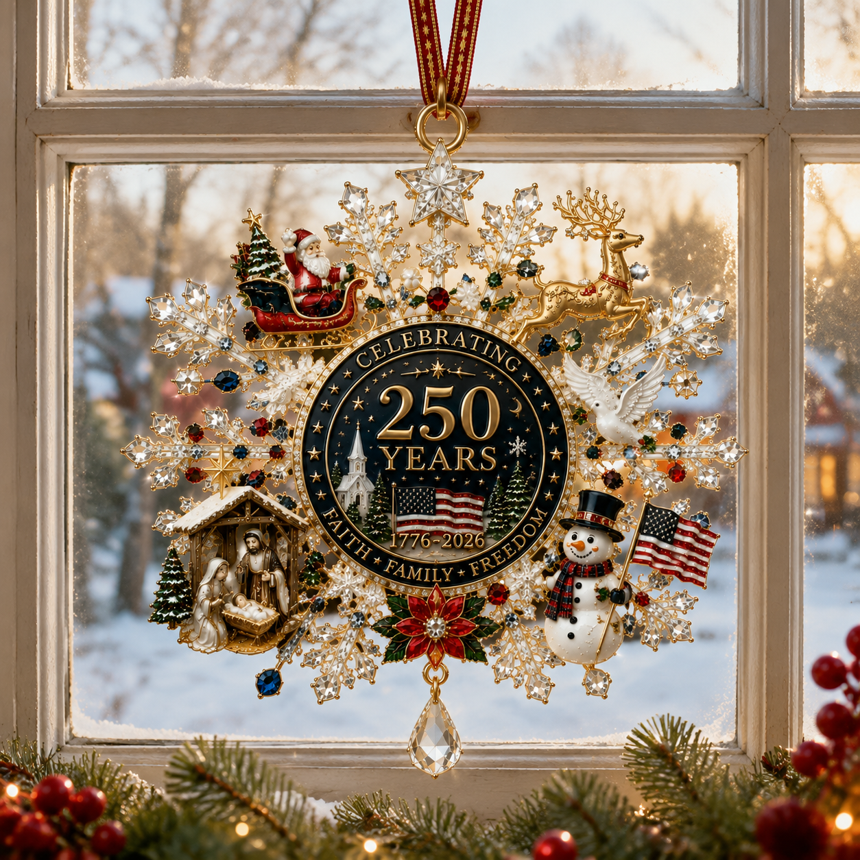 🔥Last 40 pcs✨⏰ Limited anniversary edition✨49% OFF!🔥Patriotic Limited Edition – Sparkling Christmas Commemorative Snowflake Ornament