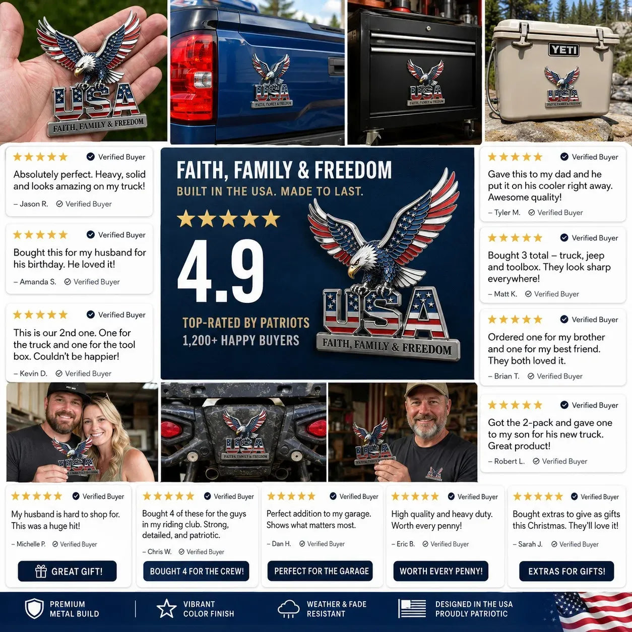 ★USA Faith, Family & Freedom★ Metal Emblem