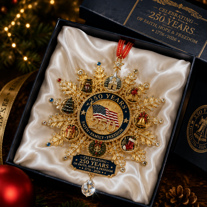 🔥Last 40 pcs✨⏰ Limited anniversary edition✨49% OFF!🔥Patriotic-Themed Limited Edition — Glistening Gold Christmas Commemorative Snowflake Ornament