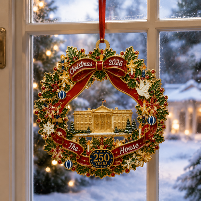 🔥Last 50pcs✨⏰ Limited anniversary edition✨49% OFF! 🔥White House Scene Christmas Wreath Commemorative Ornament