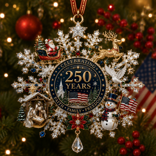 🔥Last 40 pcs✨⏰ Limited anniversary edition✨49% OFF!🔥Patriotic Limited Edition – Sparkling Christmas Commemorative Snowflake Ornament