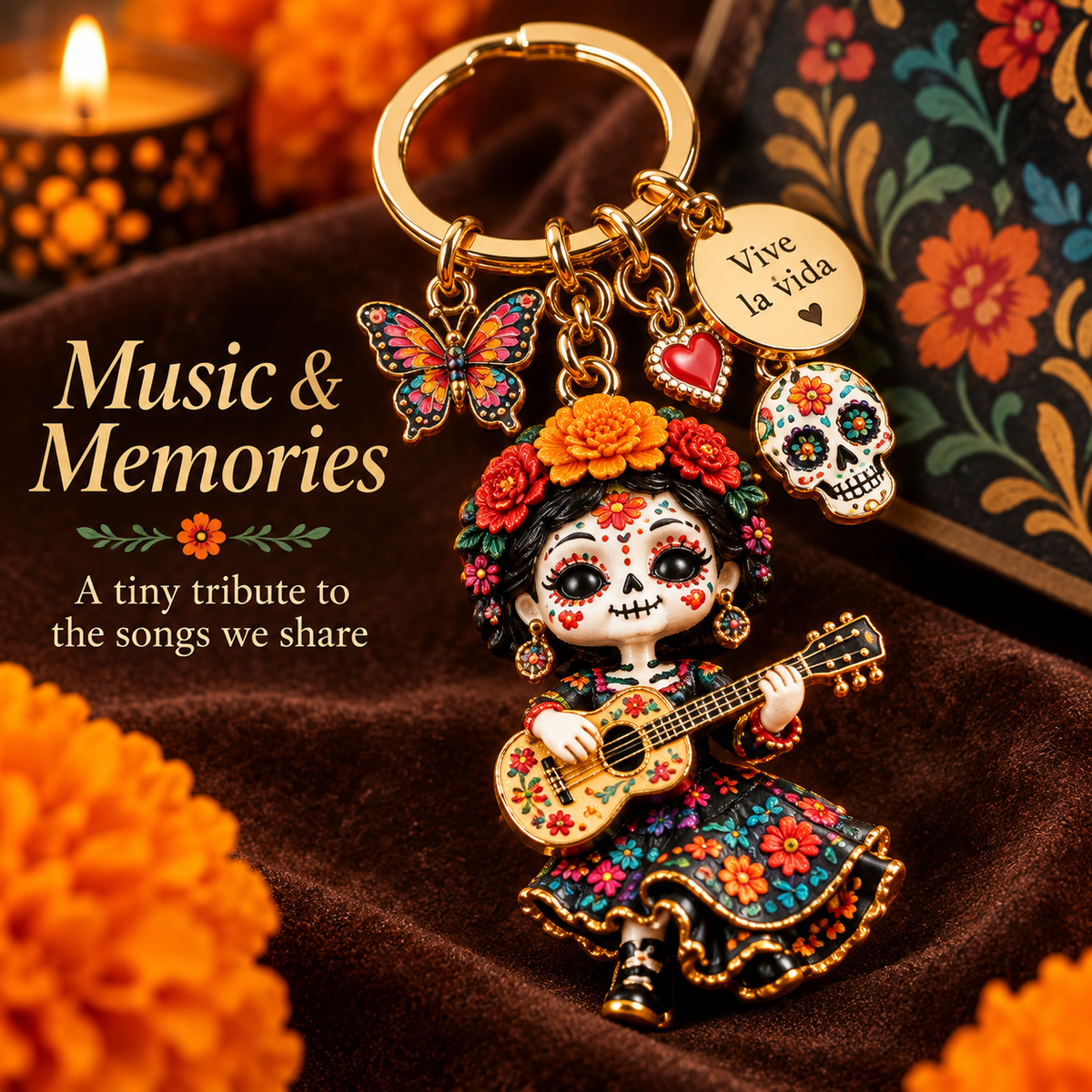 2026 Día de Muertos Keepsake Keychains – 4 Colorful Designs with Remembrance Cards - image 9