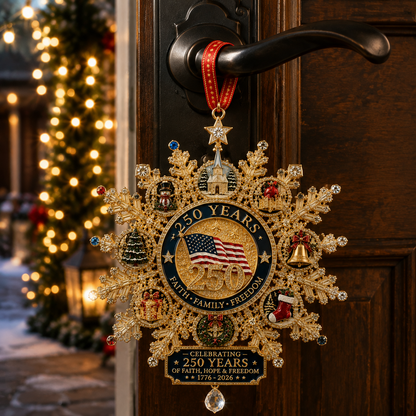 🔥Last 40 pcs✨⏰ Limited anniversary edition✨49% OFF!🔥Patriotic-Themed Limited Edition — Glistening Gold Christmas Commemorative Snowflake Ornament