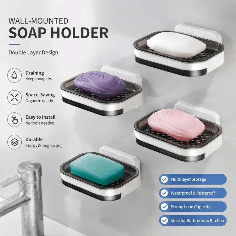 Wall Mounted Double-Layer Soap Bar Holder with Drainage Holes🧼