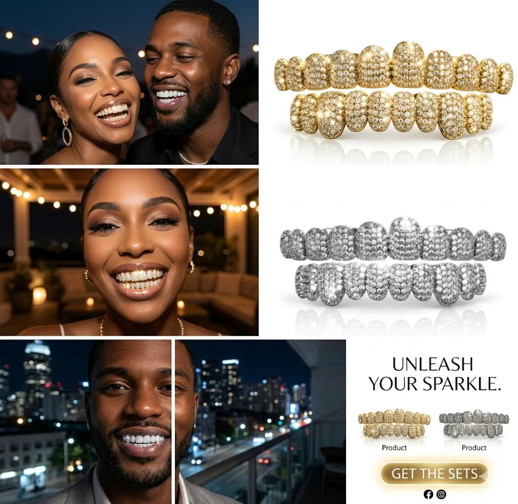 🔥💖HIP HOP DIAMOND GRILLZ - Full diamond crusted grillz for maximum shine