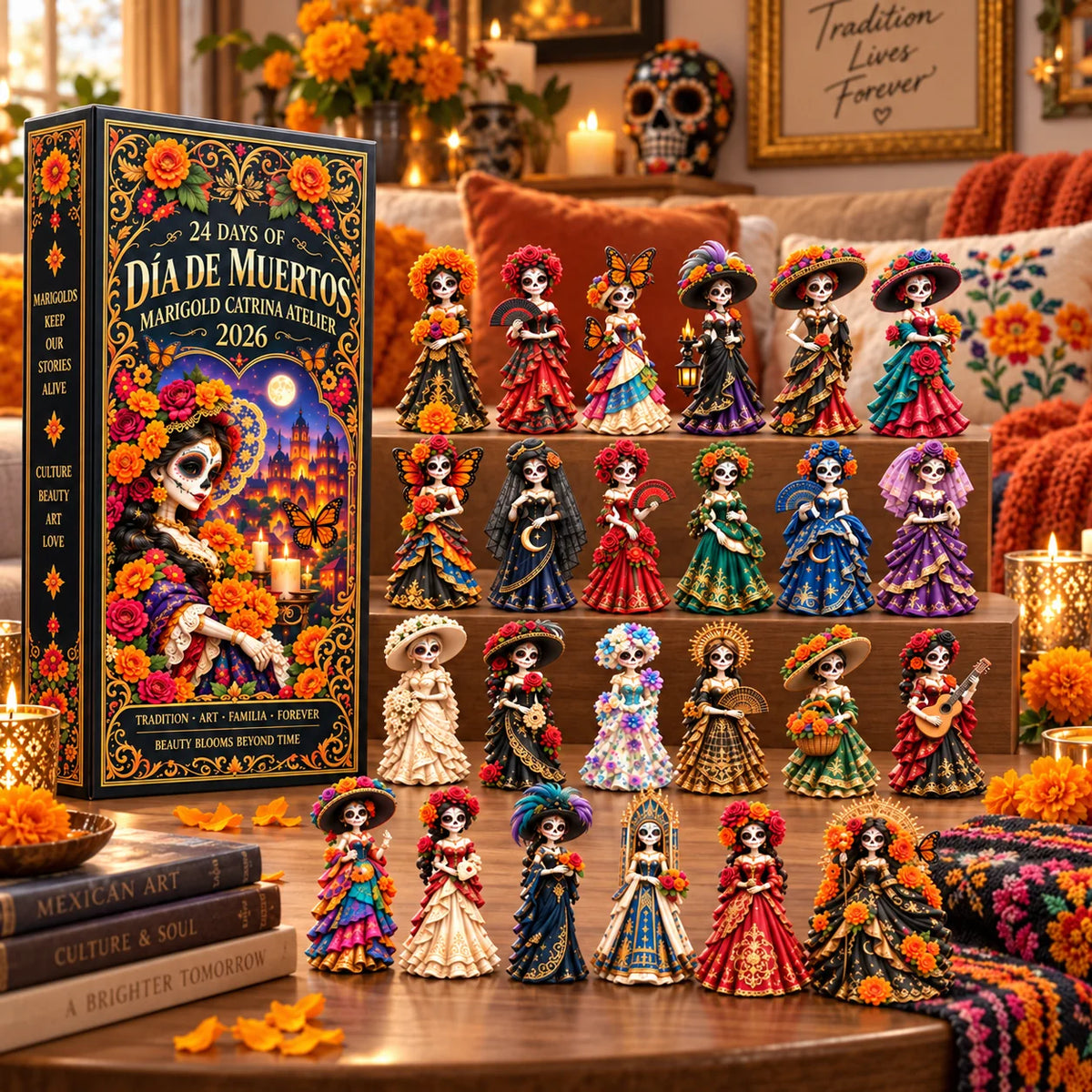 💖Pueblo del Día de Muertos 2026 Countdown Calendar with 24 Unique Miniatures