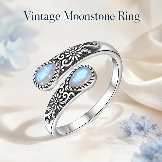 🔥Last Day 49% OFF🌙Moonstone Bloom Ring | Vintage Style • Adjustable Fit • Timeless Elegance