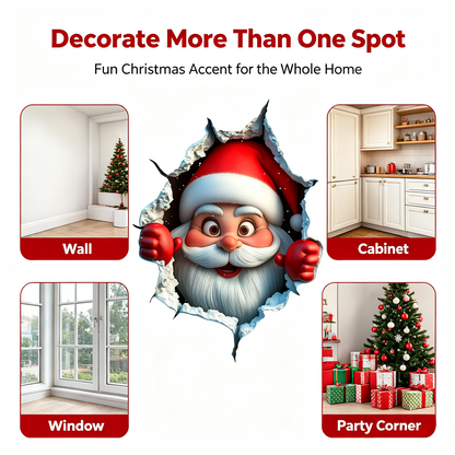 3PCS Festive Decor Santa Face Vinyl Stickers - Smooth 3D Illusion Figure Shape Peel-Off Pack 🎅 - image 3