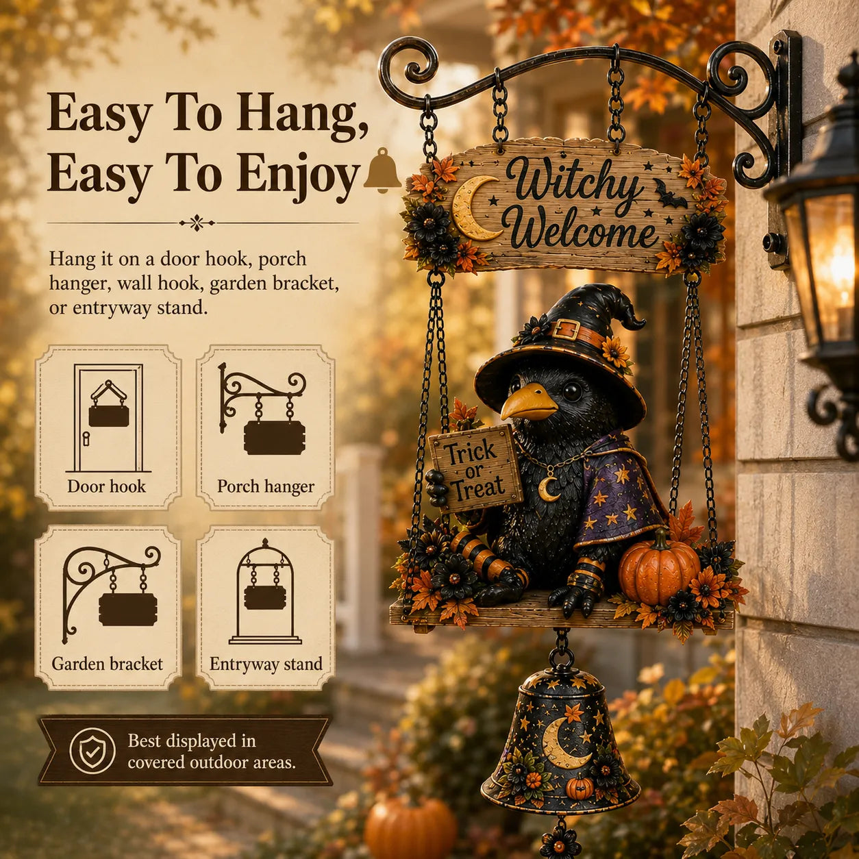 ⏰LIMITED TIME 49% OFF!🔥🔔Halloween Hanging Welcome Sign With Bell