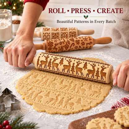 Stamp Cookies Instantly! No-Stick Engraved Beech Rolling Pin - image 3
