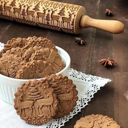 Stamp Cookies Instantly! No-Stick Engraved Beech Rolling Pin - image 5