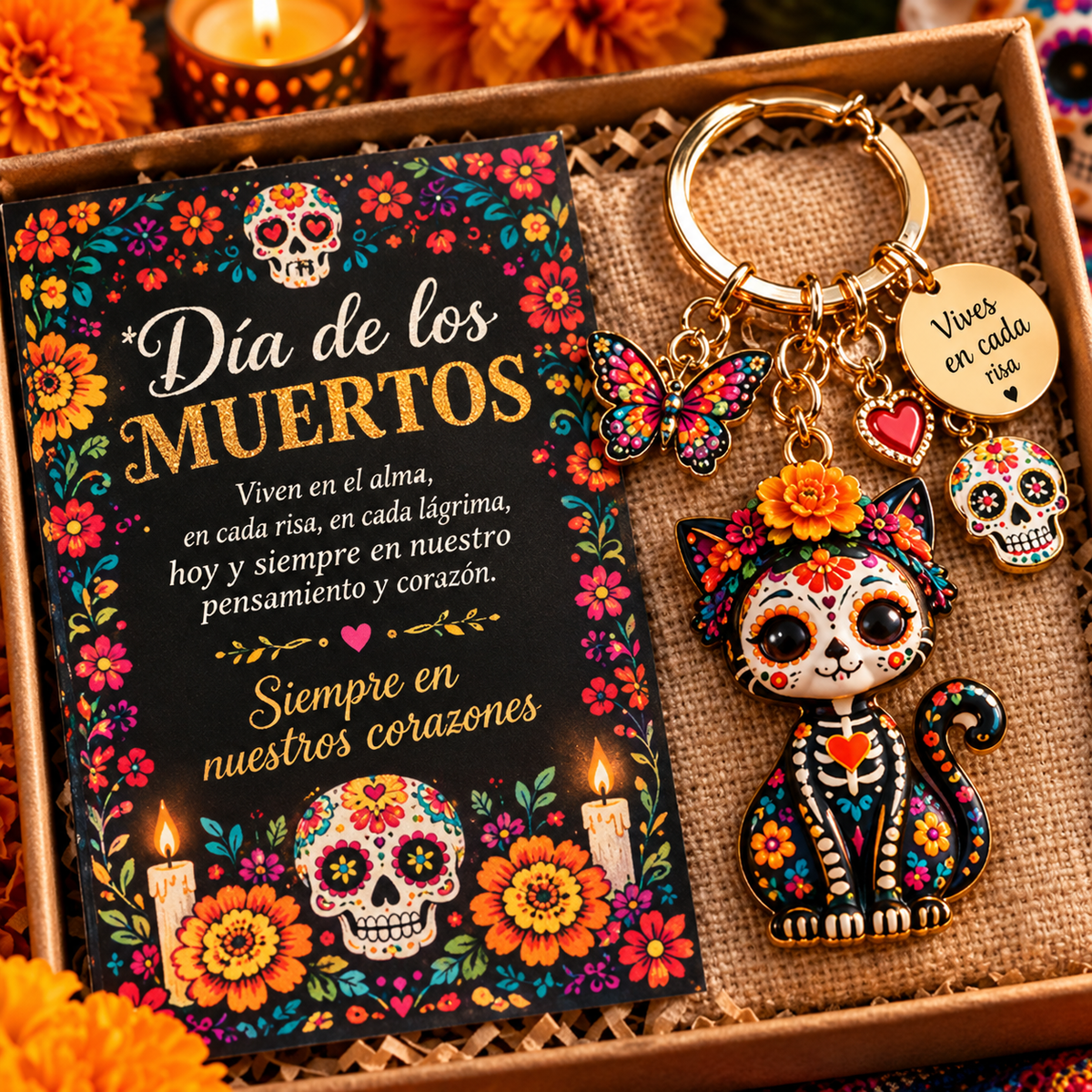 2026 Día de Muertos Keepsake Keychains – 4 Colorful Designs with Remembrance Cards - image 4
