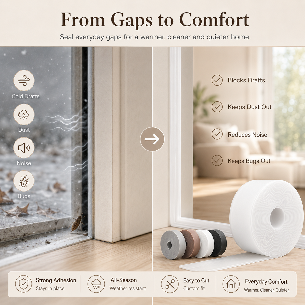16.4Ft Door Weather Stripping | Adhesive Draft Stopper Seal Strip for Doors, Windows & Shower Doors - image 2