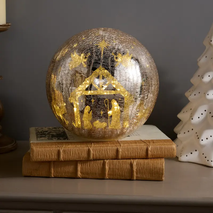 ⏰LIMITED TIME 50% OFF!🔥 Buy 2 get $10 off🔥Nativity Crackle Glass LED Globe