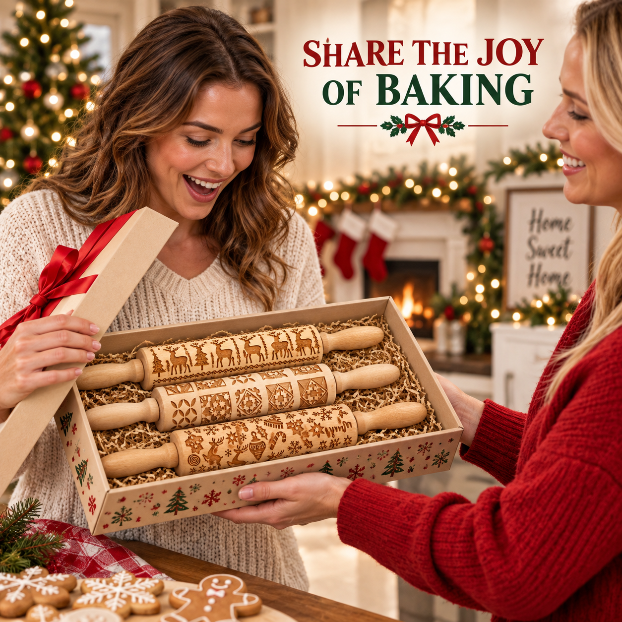 Stamp Cookies Instantly! No-Stick Engraved Beech Rolling Pin - image 4
