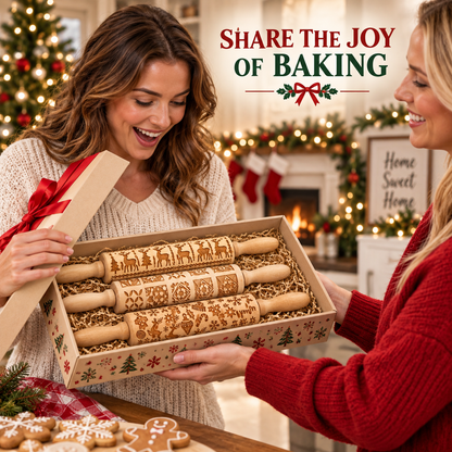 Stamp Cookies Instantly! No-Stick Engraved Beech Rolling Pin - image 4