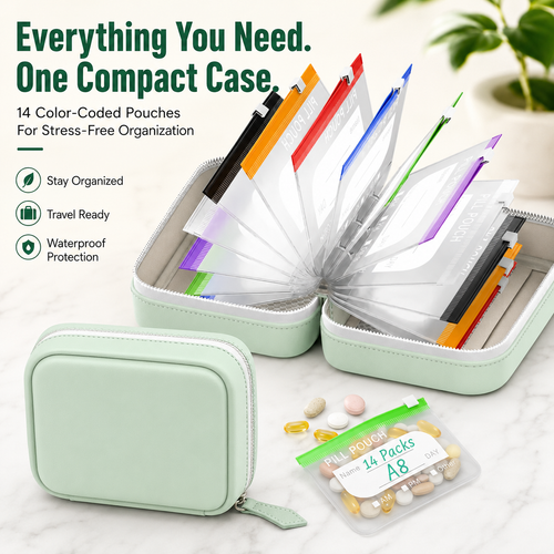 💊 14-Pouch Travel Pill Organizer – Waterproof Medicine & Vitamin Case - image 1