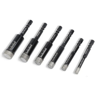 🔥49% OFF | 6Pcs Dry Diamond Drill Bit Set 🛠 Hex Shank Brazed Hole Saw for Tile, Glass & Granite