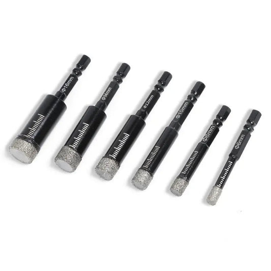 🔥49% OFF | 6Pcs Dry Diamond Drill Bit Set 🛠 Hex Shank Brazed Hole Saw for Tile, Glass & Granite