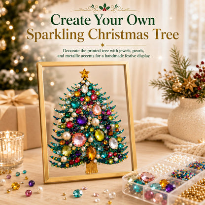 💖🔥 LAST 30pcs 🎄 DIY Jeweled Christmas Tree Art Kit | Colorful Gems, Pearls, Paints & Gold-Tone Floating Display Frame 💎✨