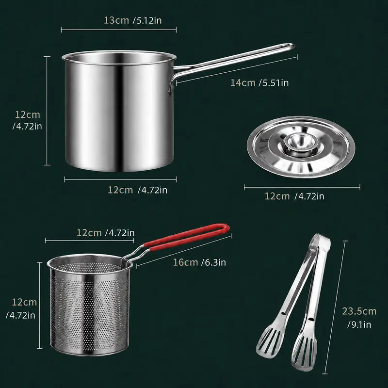 Stainless Steel Deep Fryer Set - 1-Person Mini Pot with Fry Pot, Filter Basket & Food Clip 🍳 - image 16