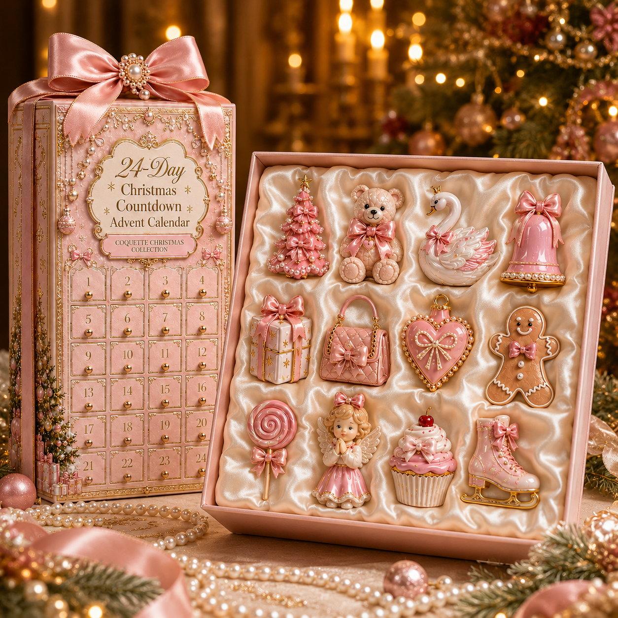 ✨24-Day Christmas Countdown Advent Calendar – Pink Bow Series