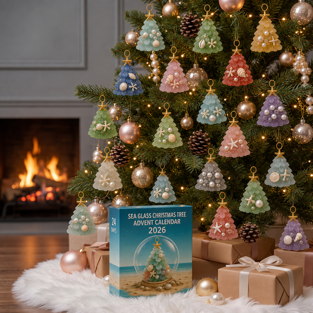 🔥Last 30pcs✨⏰ Limited anniversary edition✨49% OFF!🔥Sea Glass Christmas Tree Ornament Advent Calendar