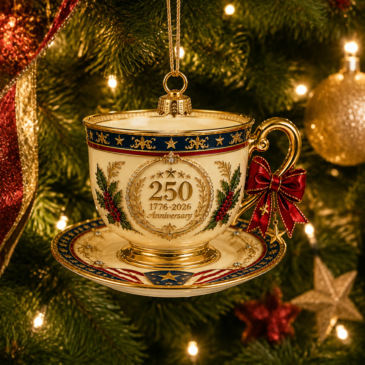 🔥Last 30pcs✨⏰ Limited anniversary edition✨49% OFF!🔥250th Anniversary Vintage Teacup-Style Christmas Ornament