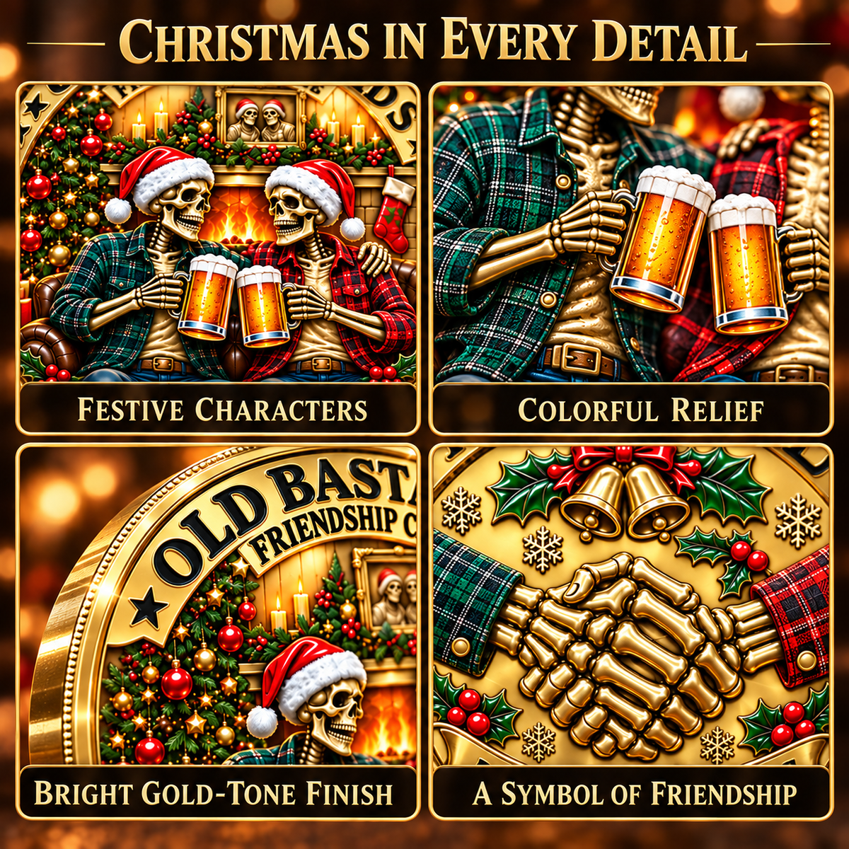 2026 Old Bastards Friendship Club Christmas Coin – Double-Sided Gold-Tone Keepsake for Lifelong Friends