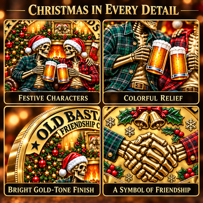 2026 Old Bastards Friendship Club Christmas Coin – Double-Sided Gold-Tone Keepsake for Lifelong Friends