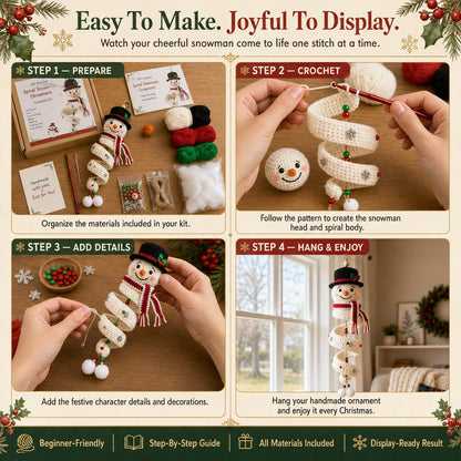 ☃️ Crochet Snowman Spiral Ornament DIY Kit | Complete Beginner-Friendly Set with Soft Yarn, Crochet Hook, Festive Beads, Snowflakes & Step-by-Step Guide 🧶🎄✨ - image 4