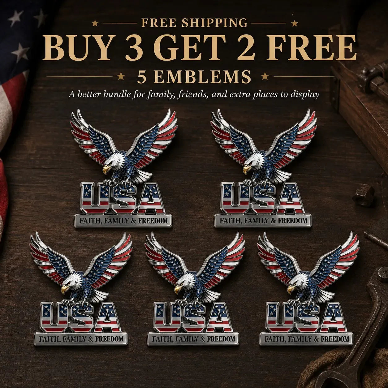 ★USA Faith, Family & Freedom★ Metal Emblem