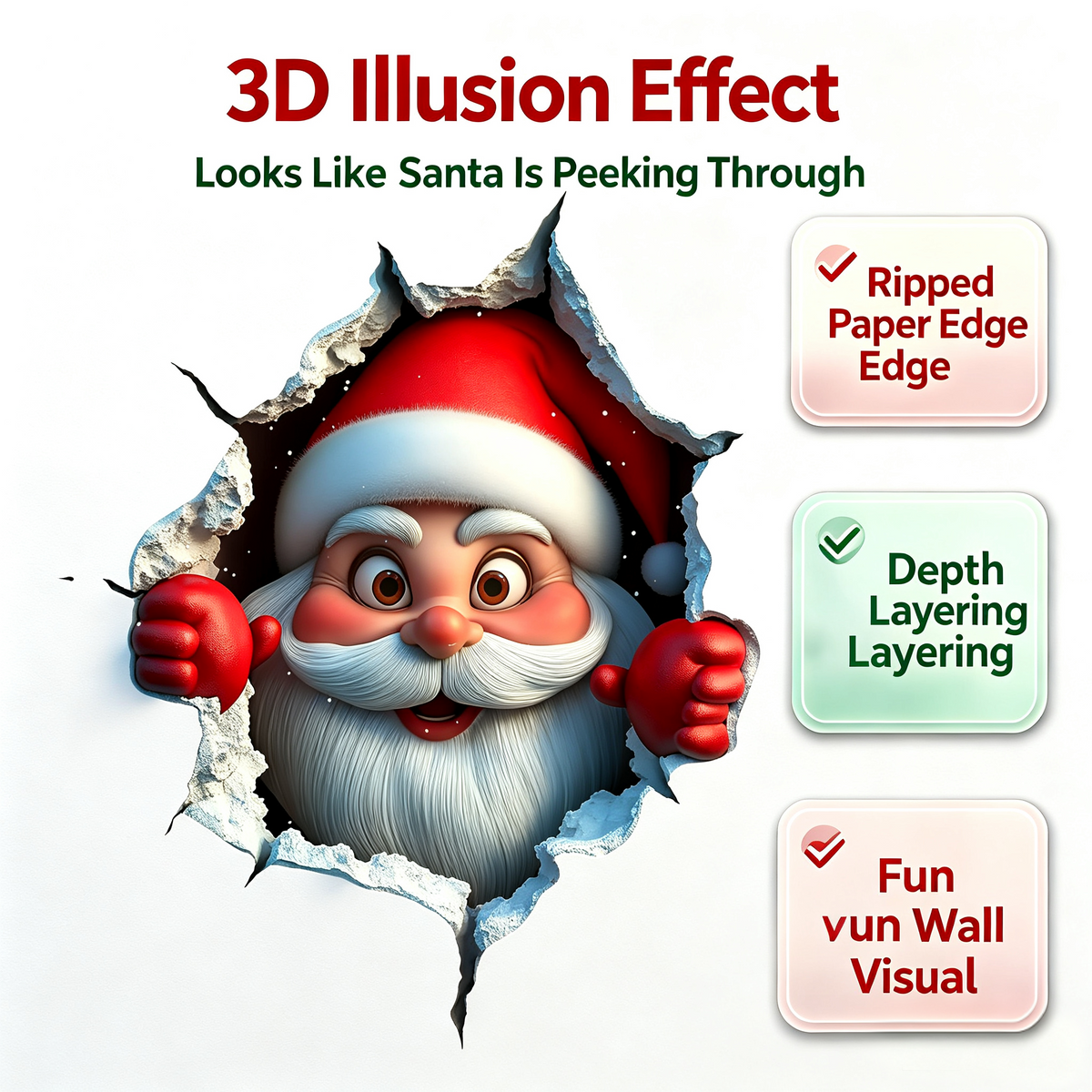 3PCS Festive Decor Santa Face Vinyl Stickers - Smooth 3D Illusion Figure Shape Peel-Off Pack 🎅 - image 5