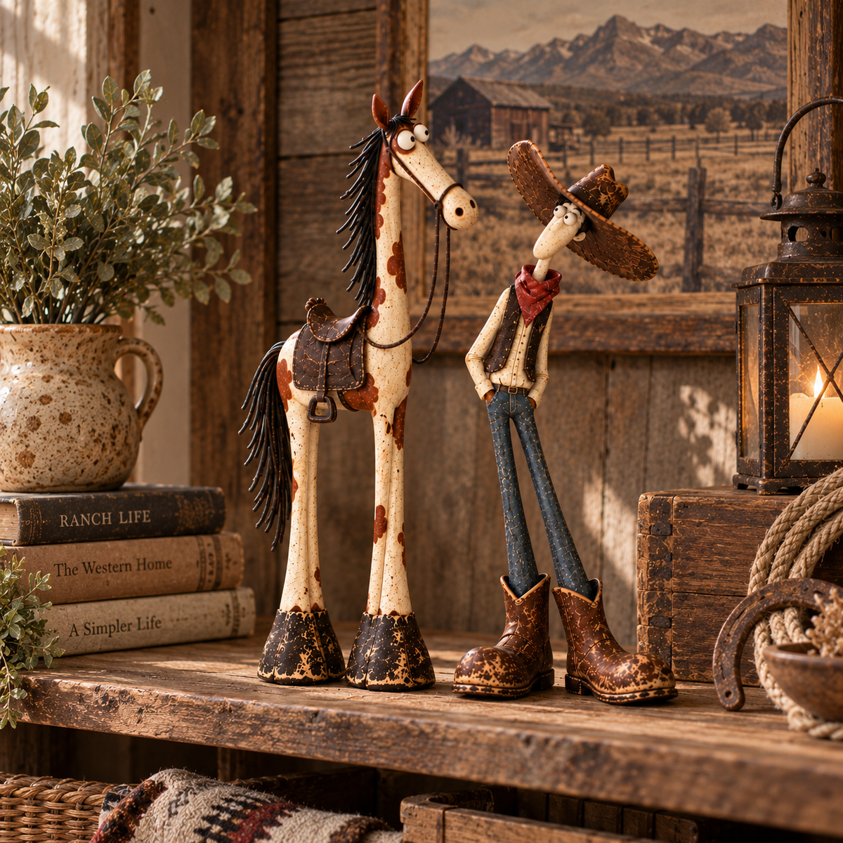 Whimsical Western Cowboy & Horse Figurine Duo 🤠🐴