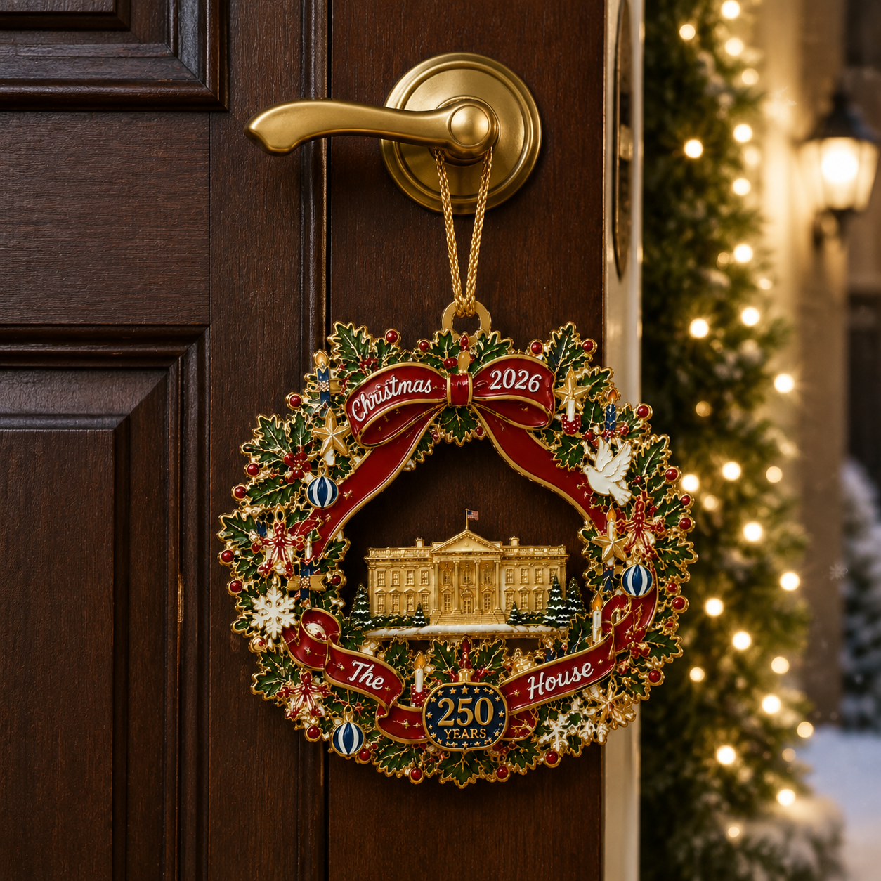 🔥Last 50pcs✨⏰ Limited anniversary edition✨49% OFF! 🔥White House Scene Christmas Wreath Commemorative Ornament