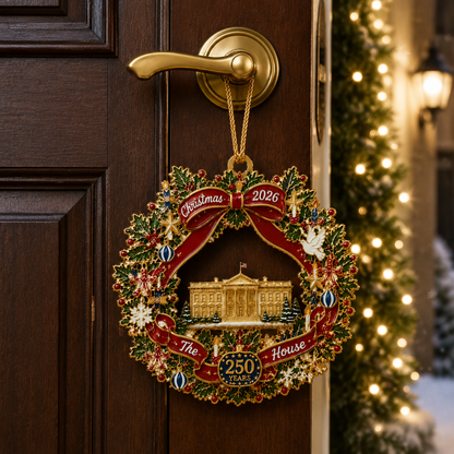 🔥Last 50pcs✨⏰ Limited anniversary edition✨49% OFF! 🔥White House Scene Christmas Wreath Commemorative Ornament