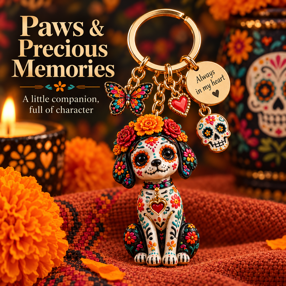 2026 Día de Muertos Keepsake Keychains – 4 Colorful Designs with Remembrance Cards - image 7