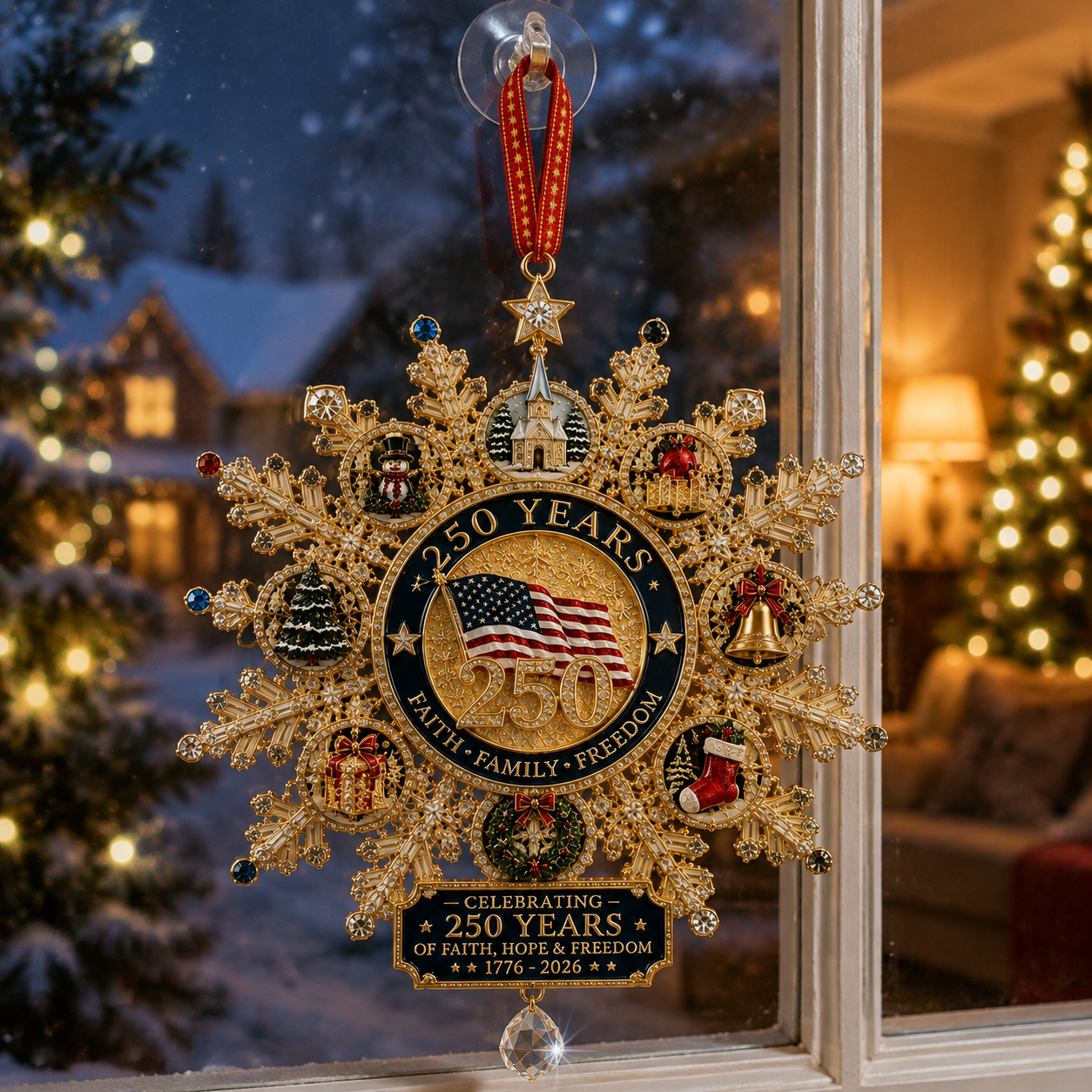 🔥Last 40 pcs✨⏰ Limited anniversary edition✨49% OFF!🔥Patriotic-Themed Limited Edition — Glistening Gold Christmas Commemorative Snowflake Ornament