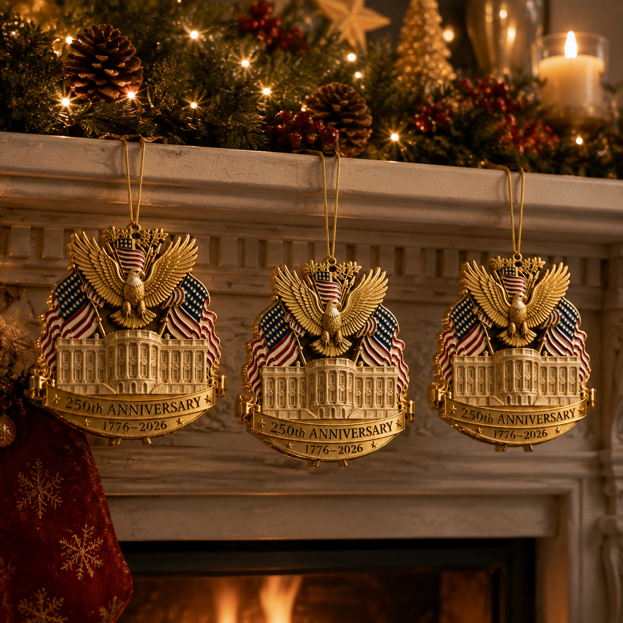 🔥Last 30pcs✨⏰ Limited anniversary edition✨49% OFF!🔥250th Anniversary Gold Eagle White House Christmas Tree Ornament