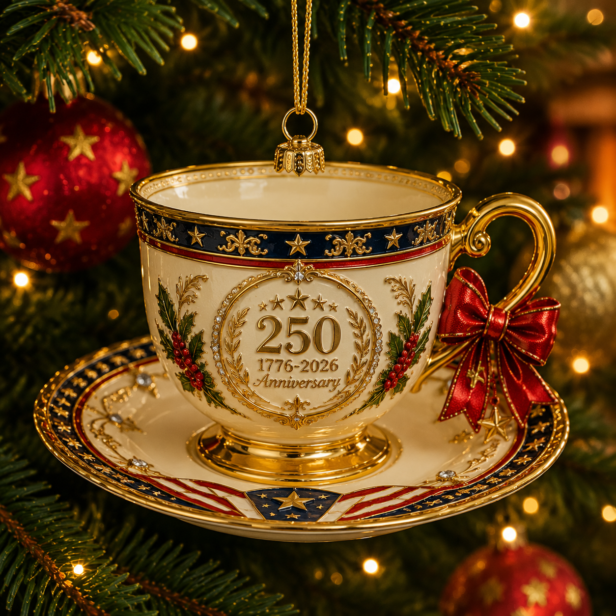🔥Last 30pcs✨⏰ Limited anniversary edition✨49% OFF!🔥250th Anniversary Vintage Teacup-Style Christmas Ornament