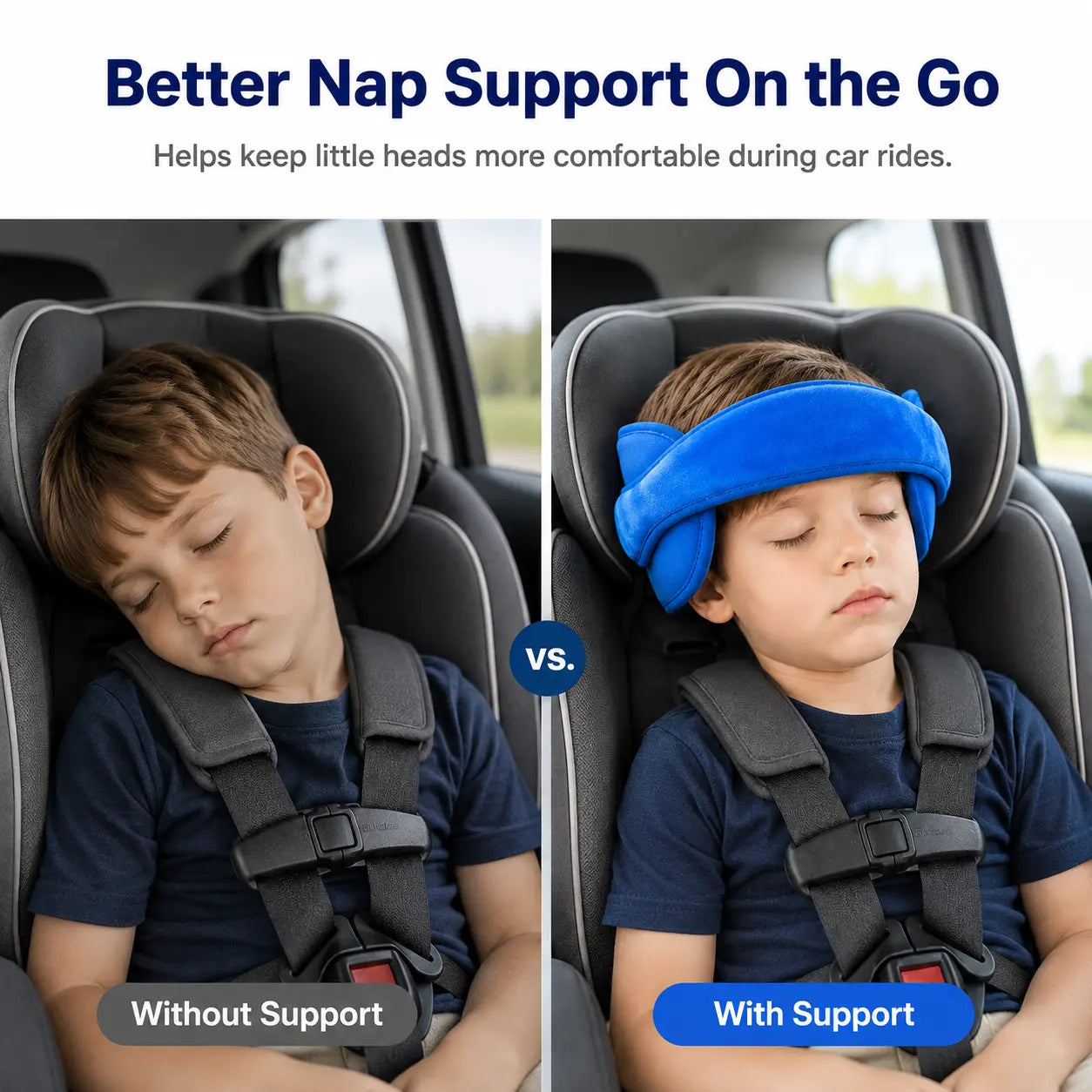Soft Plush Adjustable Car Seat Head Support Strap with Padded Side Cushions for Kids - image 4